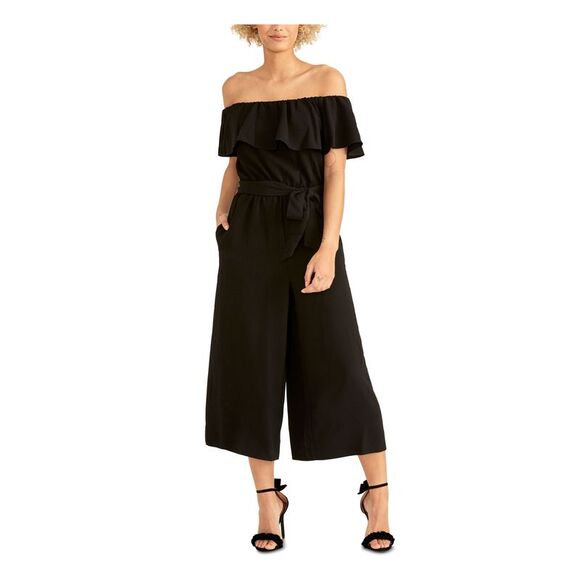 RACHEL ROY Pants - NWT RACHEL ROY Womens Black Short Sleeve Off Shoulder Wide Leg Jumpsuit Size: 6